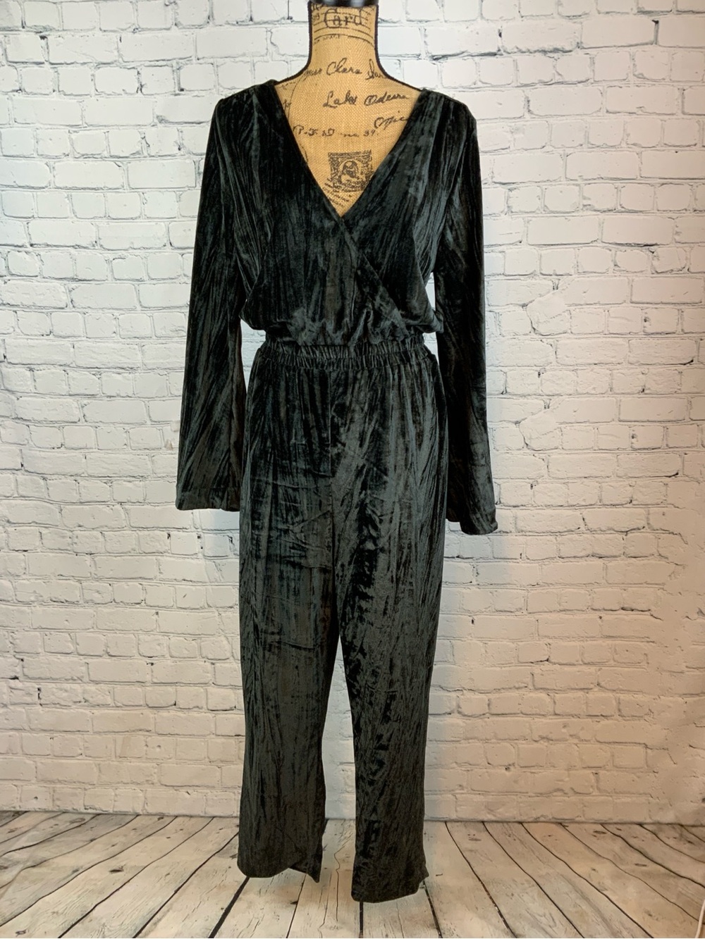 NWT A New Day Black Crush Velvet Crossfront Flared Sleeve Jumpsuit